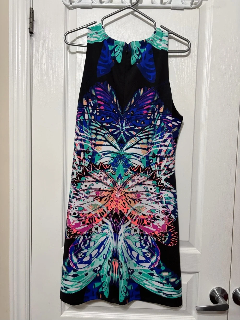 Bebe Sleeveless Butterfly Print Dress in Black and Multicolor - Picture 3 of 3